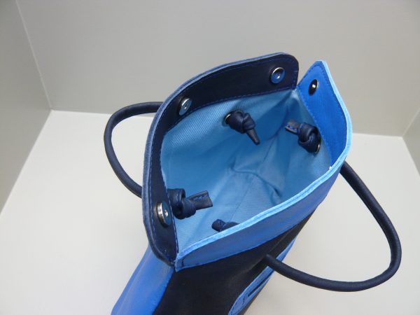 Handtas buffelleer donkerblauw lichtblauw