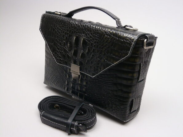 Handtas croco rundleder zwart